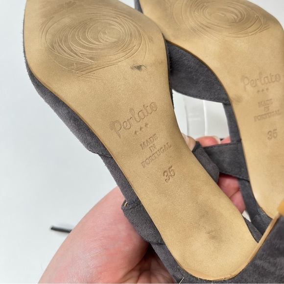 PERLATO Grey Suede Ankle Tie-up Sexy Pointed Toe Pumps Heels Shoes - Picture 11 of 12